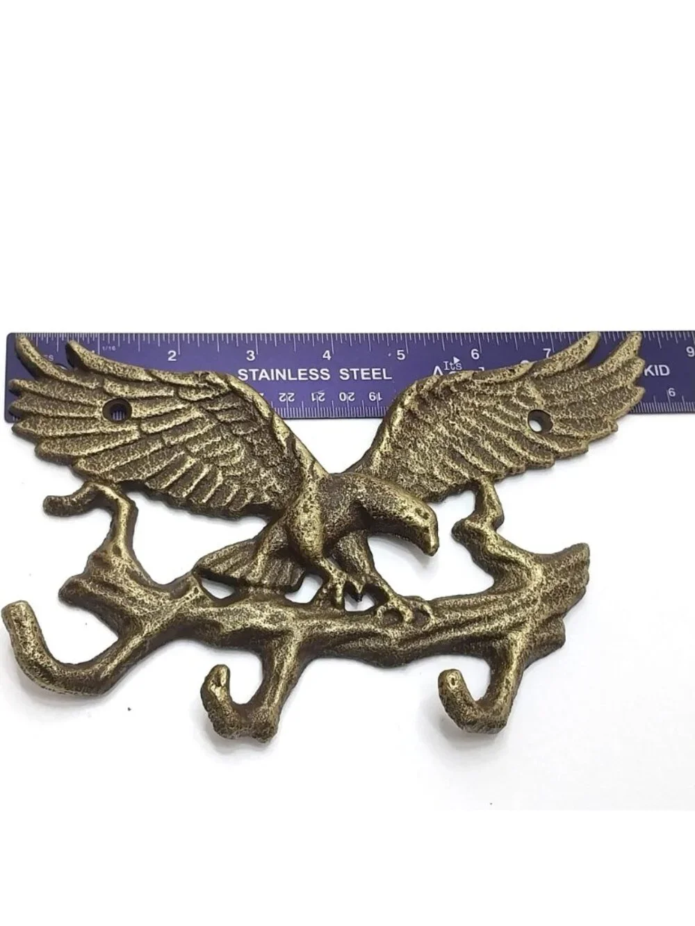 Cast Iron Eagle Triple Wall Hook Key Rack Rustic Brass Finish Patriotic